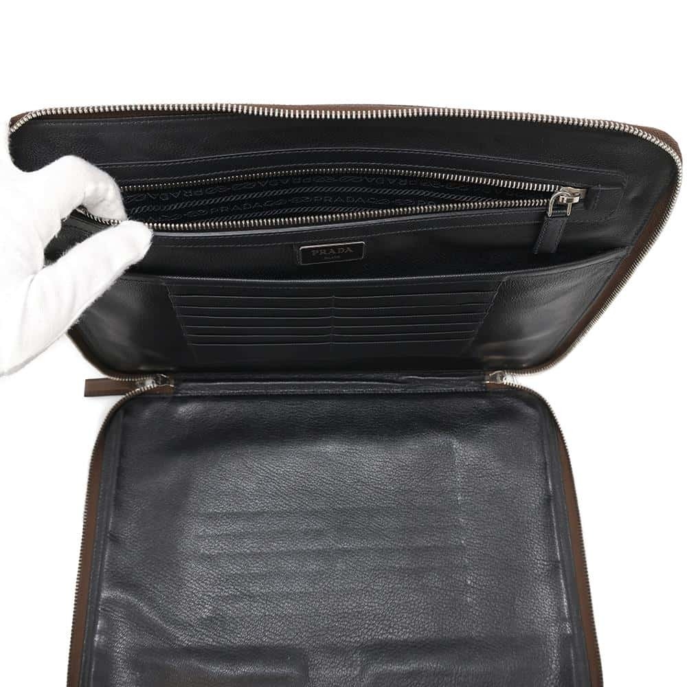 Prada Clutch Bag Saffiano Logo Leather Shoulder Business - Picture 6 of 12